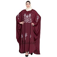Designer Kaftan abaya with embroidery work- Maroon